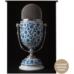 Wandkleed 120x180 cm - Wanddoek Microfoon - Delfts blauw - Muziek - Wandtapijt - Wandkleden