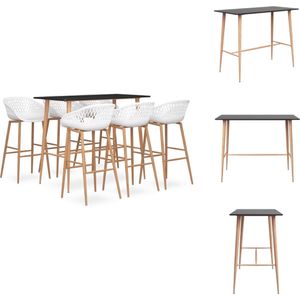 vidaXL Bartafel MDF en metaal 120x60x105 cm - Zwart + 6 Barkruk PP en metaal 48x47.5x95.5 cm - Wit - Ergonomisch design - Set tafel en stoelen