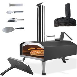 Draagbare Buiten Pizzaoven met Draaiplateau en Pizzasteen 30,5 cm - Houtpellet Gestookte BBQ Oven voor Camping en Terras