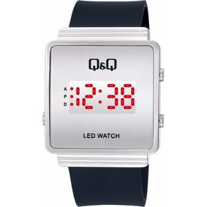 Q&Q M103J001Y - Horloge - Digitaal - Heren - Mannen - Siliconen band - Vierkant - Metaal - Datumaaanduiding - AM/PM - LED - Zwart - Zilverkleurig - Transparant