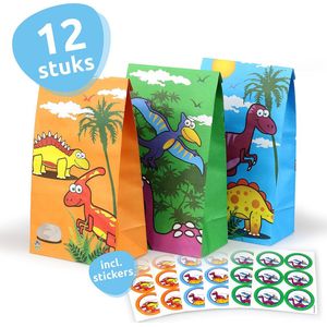 Isa's Friends® Uitdeelzakjes + Stickers - Dino - 12 stuks - Stevig Papier - Traktatie zakjes