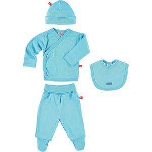 Limobasics baby kledingset turquoise mt 56 (trui, broek, slab en muts)