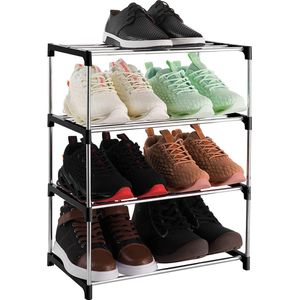 4-laags stapelbare kleine schoenenrek, lichtgewicht schoenenplank opbergorganizer voor toegang, hal en kast (zwart)