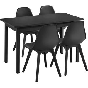 In And OutdoorMatch Eetkamerset Sergio - Eetkamer - 5-delige tafel - Met 4 stoelen - Zwart - Hoogwaardige constructie