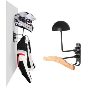 Helmhouder - Helm Houder - Helm Kapstok - Helm Standaard - Motorhelm Steun – Wandsteun Ophangsysteem – Met Kapstok voor Moterjas - Zwart