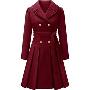Damesmantel - Rood - Elegante Wollen Mantel - Lange Winterjas - A-lijn