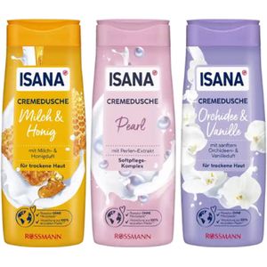 Isana - Crème Douchegel - Combi-verpakking - 3x 300 ML - Melk & Honing - Orchidee & Vanille - Parel