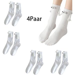 4-Paar Magnetische handvasthoudende sokken - Handvasthoudende sokken - Halfhoge sokken - Kerstsokken - One Size Fits All - Unisex - Multifunctionele sokken - Geschikt voor koppels en beste vrienden voor dagelijks gebruik - Wit