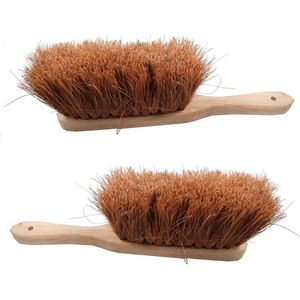 2x Stevige houten stoffer / veger van kokos - 30 cm - handstoffer