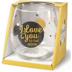Wijnglas - Waterglas - I love you to the moon - In cadeauverpakking met gekleurd lint