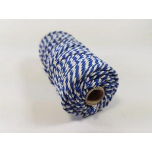 Katoen macrame touw spoel nummer 32  - +/- 2 millimeter dik - 100gram - blauw wit +/- 43 meter