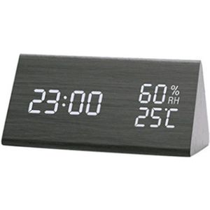 LED wekker in hout, met temperatuur en vochtigheid