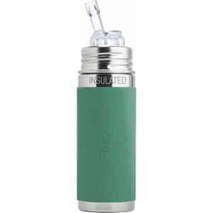 Pura Thermos Rietjesfles 260 ml - Thermoskan - Thermosfles - Plasticvrij - Met Isolatiewand - Op 2 Manieren te Gebruiken - Medische Kwaliteit Siliconen - Inclusief Siliconen Rietje, Reisdop en Sleeve - Mint