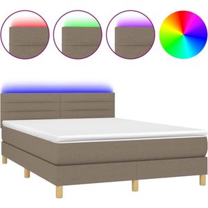 vidaXL - Boxspring - met - matras - en - LED - stof - taupe - 140x190 - cm