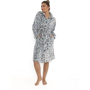Cocodream dames badjas - fleece - met knopen - maat XL - Cirkels - grijs