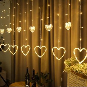 Gordijn Hart Led Licht • 2.5 Meter • Warm Wit • LED Gordijn Hartje • Lichtgevende Gordijn Hartje • Kerstverlichting • Kerstversiering • LED Gordijn • Binnen Verlichting • Trouwfeest Verlichting • Met Afstandsbediening • USB