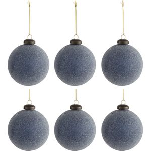 J-Line Kerstballen met parels - glas - ijsblauw - small - doos van 6 stuks - kerstboomversiering
