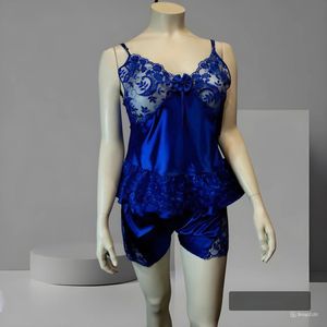 Satijnen Babydoll Shortama Set - Navy