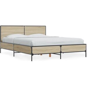 vidaXL - Bedframe - bewerkt - hout - metaal - sonoma - eikenkleurig - 120x190 - cm