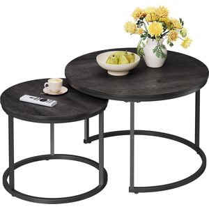 ACAZA Salontafel - Salontafel rond - Zwart - Hoogte 48 en 42 cm - Set van 2 Salontafels - Diameter 72 en 52 cm - Ronde Salontafel - Salontafel Industrieel - Klein Tafeltje - Salon Tafel - Table basse de salon - Kleine Tafel - Salontafels