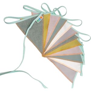 Vlaggenlijn Pastel | 4 meter | stoffen vlaggetjes | duurzaam & handgemaakt | roze blauw groen paars wit