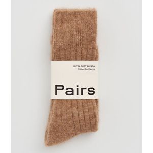 Pairs Scotland - Ultrazachte Geribbelde Sokken - Bedsokken - Alpaca Wol - Biscuit Beige - Maat Small / 36 - 40