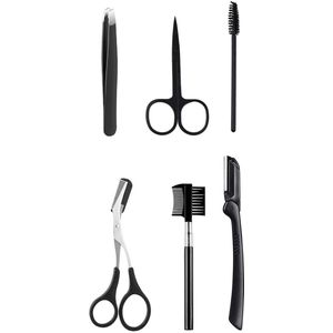 JeiibrZui Wenkbrauwset - Wenkbrauwtrimmer - 6-in-1 Set Met Microschaar En Pincet - 6 Delen - Voor Mannen En Vrouwen - Zwart