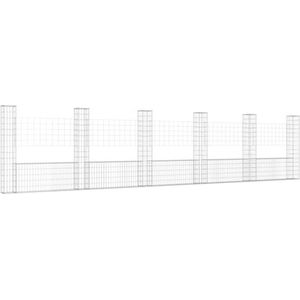 vidaXL - Schanskorf - U-vormig - met - 6 - palen - 620x20x150 - cm - ijzer