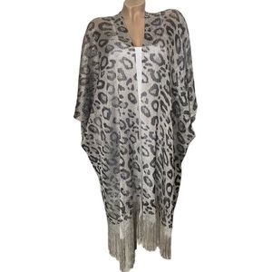 Kaftan - Vest - Omslagsjaal glanzend met dierenprint One size zilvergrijs/zwart
