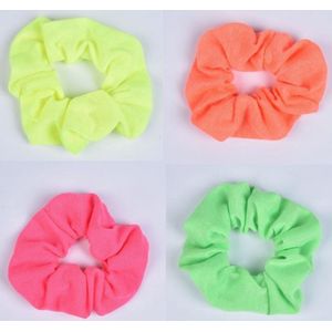 4 Stuks Scrunchies Felle Mix | Geel Groen Oranje Fucia | Haar Accessoires