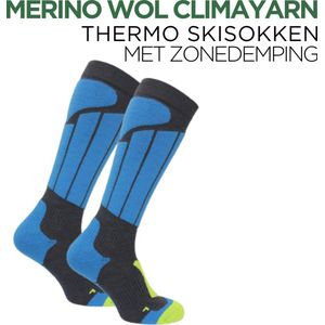 Norfolk Skisokken - Merino wol Climayarn - Antiblaren - Anti Zweet Thermosokken - Skisokken met Schokabsorptie Zonedemping - Warm en Droog - Maat 35-38 - Blauw - Aspen