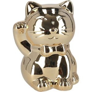 Gerim - Spaarpot kat/poes in het glimmend goud 15.5 cm - Dieren thema