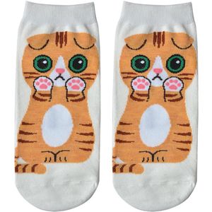 Clayre & Eef Grappige Sokken one size Wit Polyester Kat