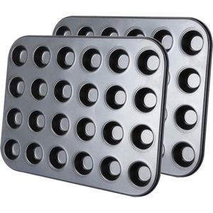 2 stuks mini-muffinvormen voor 24 muffins, mini-bakplaat voor muffins, muffinplaat, mini cupcakevormen, muffinbakvorm, anti-aanbaklaag, koolstofstaal, 38 x 26 x 2 cm