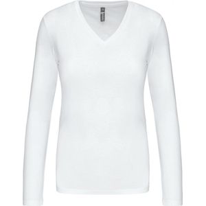 T-shirt Dames XXL Kariban V-hals Lange mouw White 100% Katoen