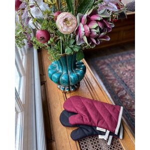 VANLINNEN oven mittens - 100% linen - black/burgundy colour - 2pcs