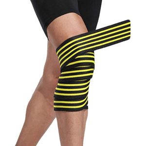 Kniebandage Kniebrace - Set van 2 - Knie Ondersteuning - Compressie Kniebescherming - Optimale Ondersteuning voor Squatten - ZwartGeel