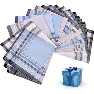 JGS ® 18 stuks zakdoeken voor heren, stoffen zakdoeken voor heren, 100% katoen, zakdoeken, stoffen zakdoeken, traditionele zakdoeken, grote zakdoeken, handkerchief met ruitpatroon, Meerkleurig