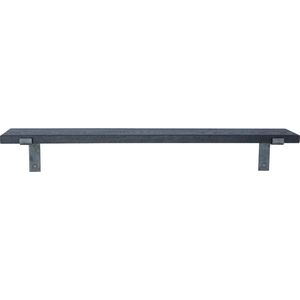 GoudmetHout - Massief eiken wandplank - 180 x 15 cm - Zwart Eiken - Inclusief industriële plankdragers L-vorm Geen Coating - lange boekenplank