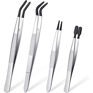 4-delige pincet set met rubberen punten voor sieraden en hobbyprojecten