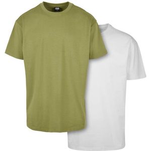 Urban Classics - Heavy Oversized 2-Pack Heren T-shirt - XL - Groen/Wit