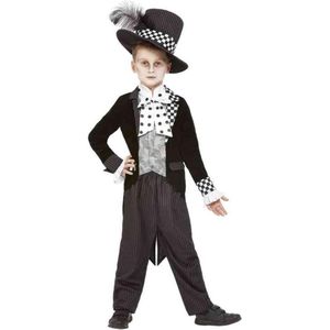 Smiffy's - Mad Hatter Kostuum - Mini Mad Hatter - Jongen - Zwart / Wit - Large - Carnavalskleding - Verkleedkleding