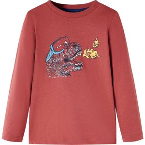 vidaXL - Kindershirt - met - lange - mouwen - 92 - roodbruin