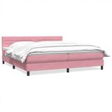 vidaXL - Boxspring - met - matras - fluweel - roze - 180x220 - cm