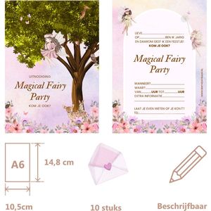 Birthday Bash - 10 Luxe uitnodigingen + enveloppen - Feeën - Sprookje - Kinderfeestje - Parelmoer luxe - Uitnodiging kinderfeestje meisje- Magical Fairy kinderfeestje