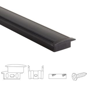 1 meter aluminium led strip profiel inbouw - Zwart - 7 mm hoog - Slim line - Compleet incl. afdekkap