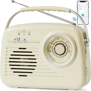 Retro AM/FM-Radio – Bluetooth, batterij/stopcontact, beige