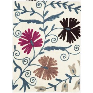 Madam Stoltz - Suzani geborduurde katoenen sprei - gebroken wit - 130x180cm