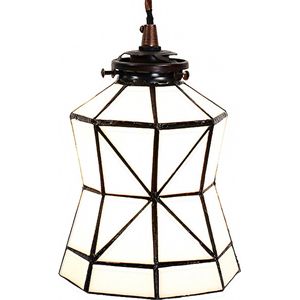 LumiLamp Hanglamp Tiffany Ø 15x115 cm Wit Bruin Glas Metaal Hanglamp Eettafel