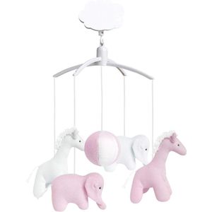 Muziekmobiel Katoen Olifant Giraffe Roze - Romeo & Julia muziek - Chic design - Geboortegeschenk - Eenvoudig te installeren